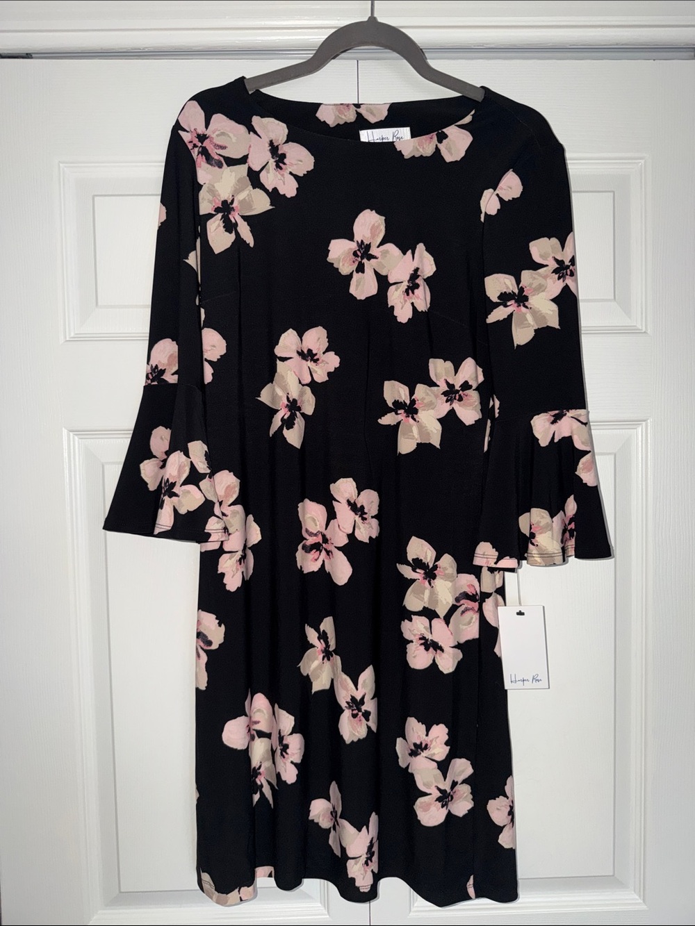 Harper Rose Black Midi Dress with Pink Floral Print size 6